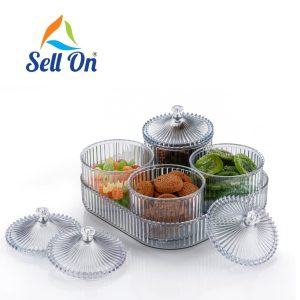 DIAMOND DRY FRUIT JARS - 4 PIS SET WITH TRAY